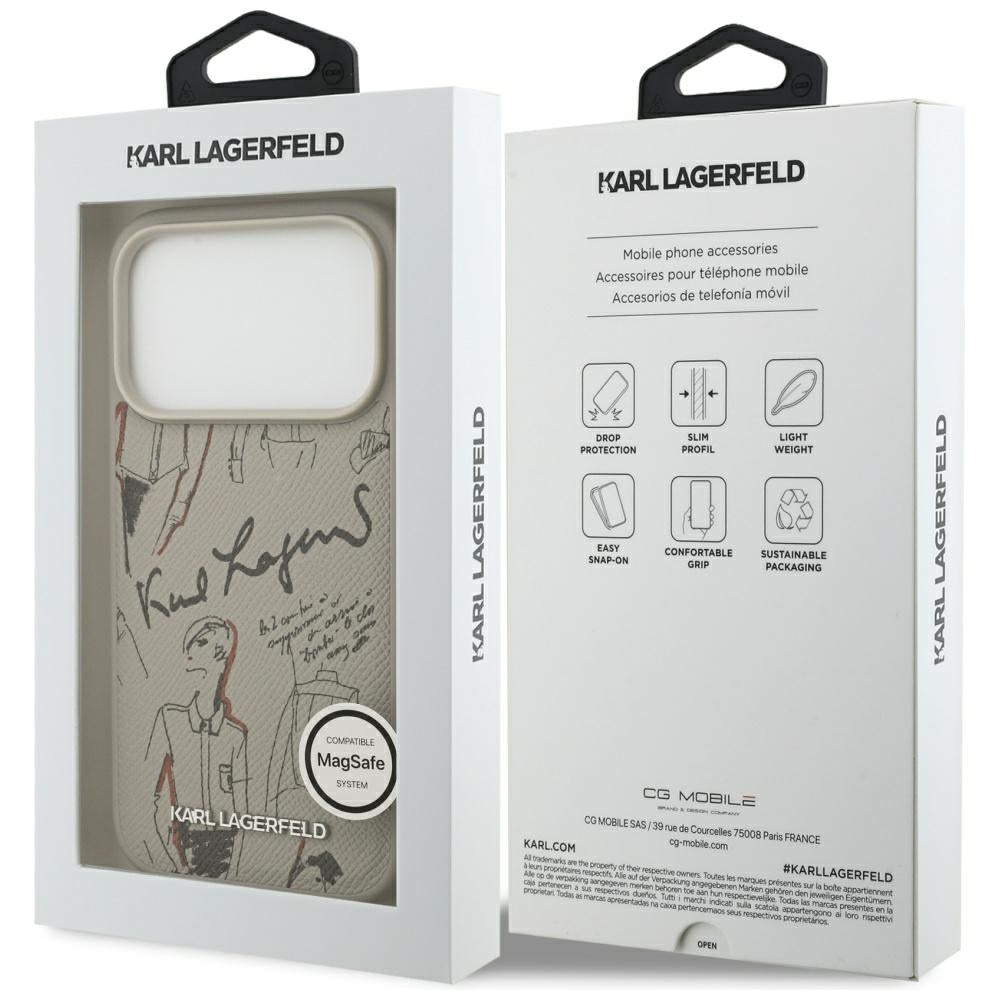 Custodia per Apple iPhone 17 Pro, Karl Lagerfeld, Logo con Motivo Granulato, Grigio