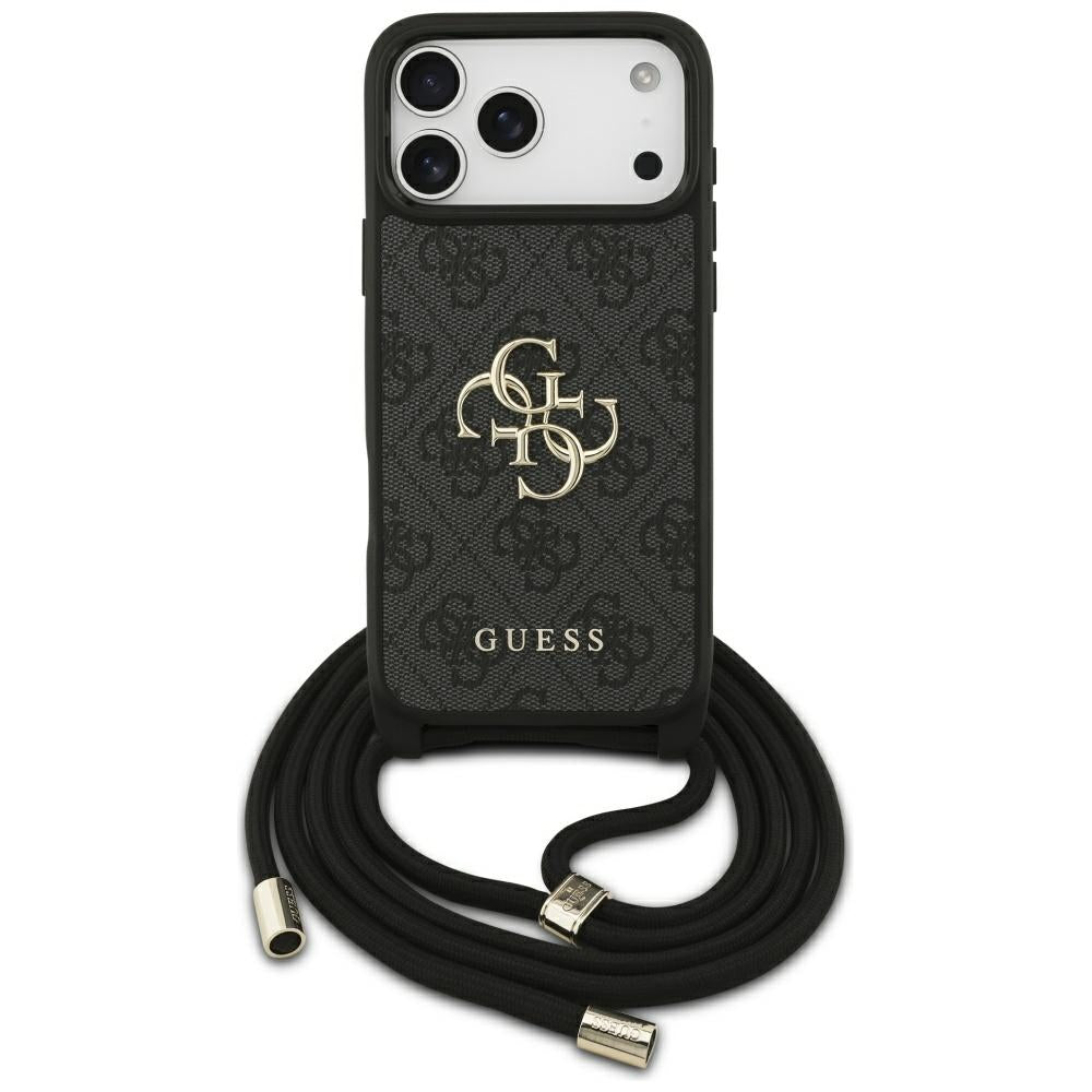 Case for Apple iPhone 17 Pro Max, Guess, 4G CBDY Big Logo with Cord Strap, Black