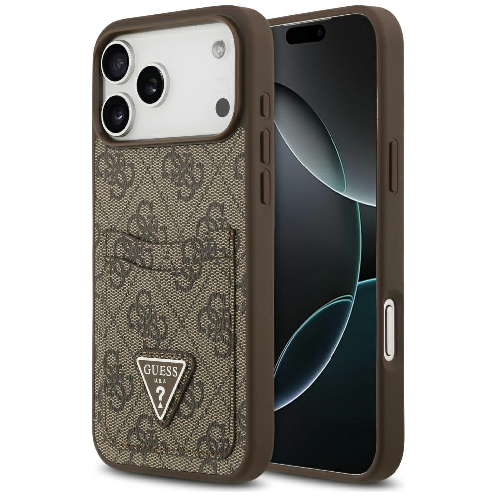 Case for Apple iPhone 17 Pro Max, Guess, 4G Double Card Triangle, Brown