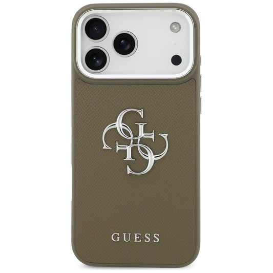 Custodia per Apple iPhone 17 Pro Max, Guess, 4G Grained Big And Classic Logo, Marrone Argentato