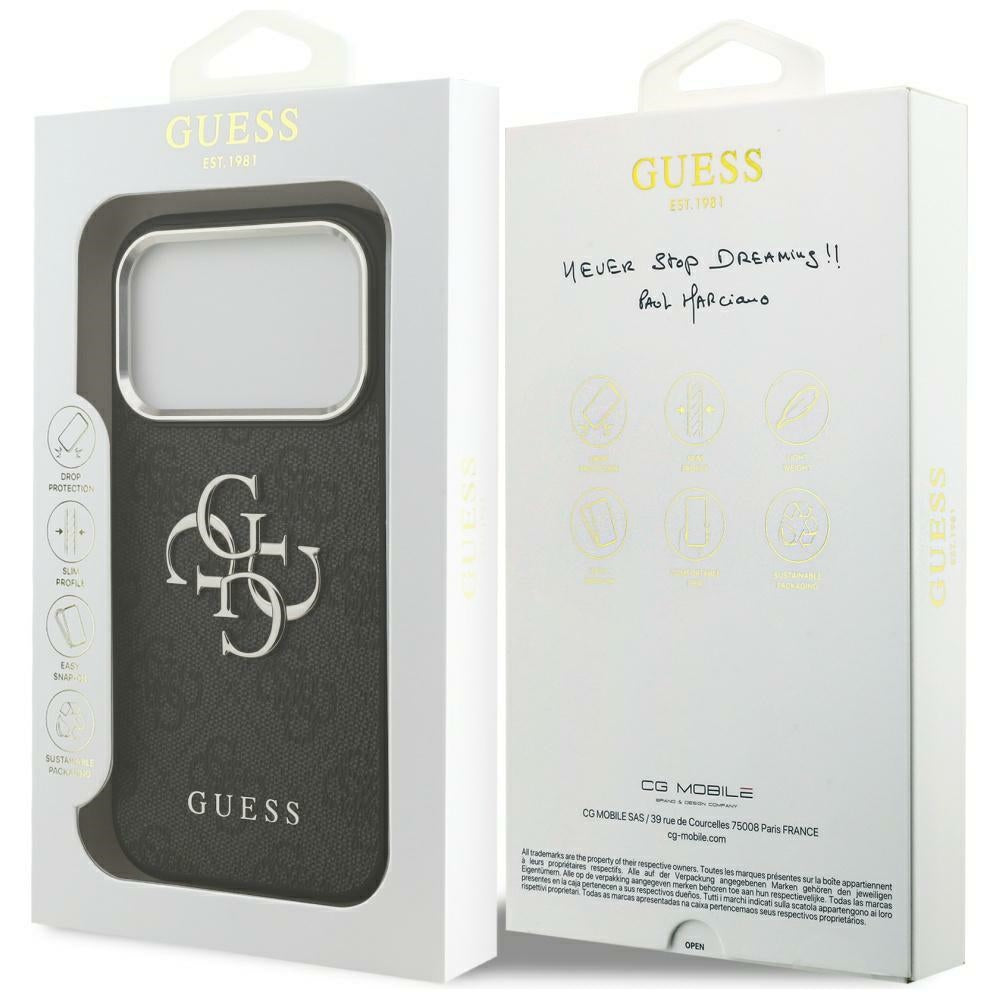 Custodia per Apple iPhone 17 Pro Max, Guess, Big 4G Logo Classic, Nera Argentata