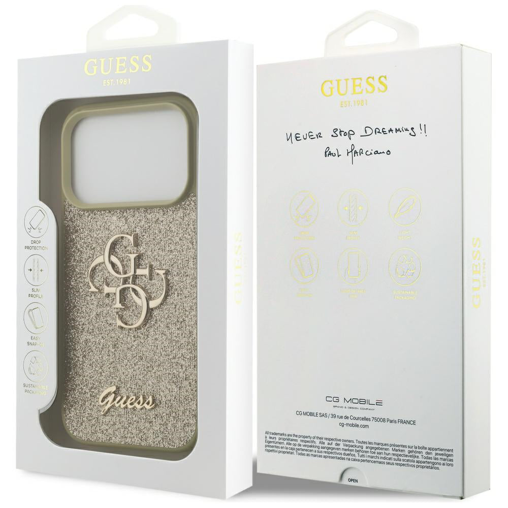 Custodia per Apple iPhone 17 Pro Max, Guess, Fixed Glitter Big 4G, Dorata