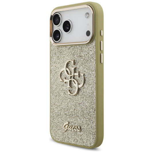 Custodia per Apple iPhone 17 Pro Max, Guess, Fixed Glitter Big 4G Metal Frame, Dorata