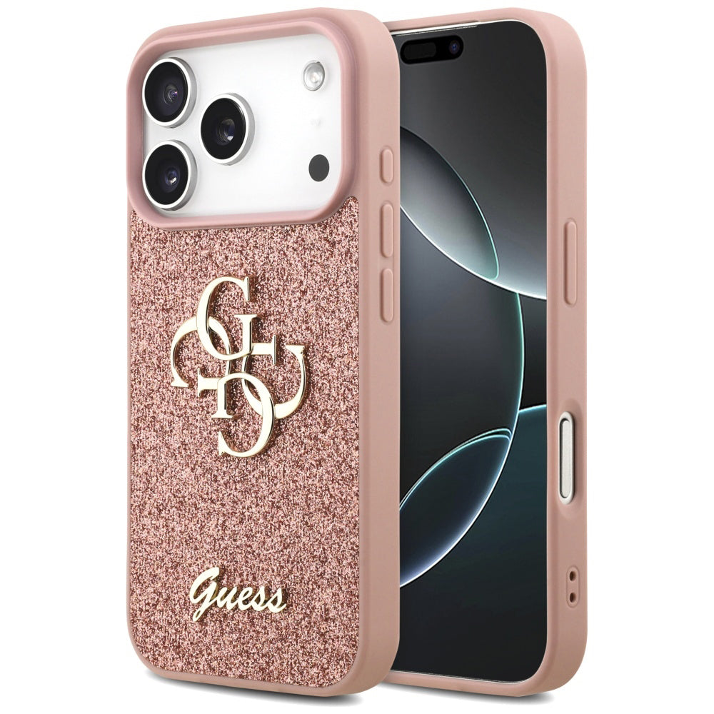 Custodia per Apple iPhone 17 Pro Max, Guess, Fixed Glitter Big 4G, Rosa
