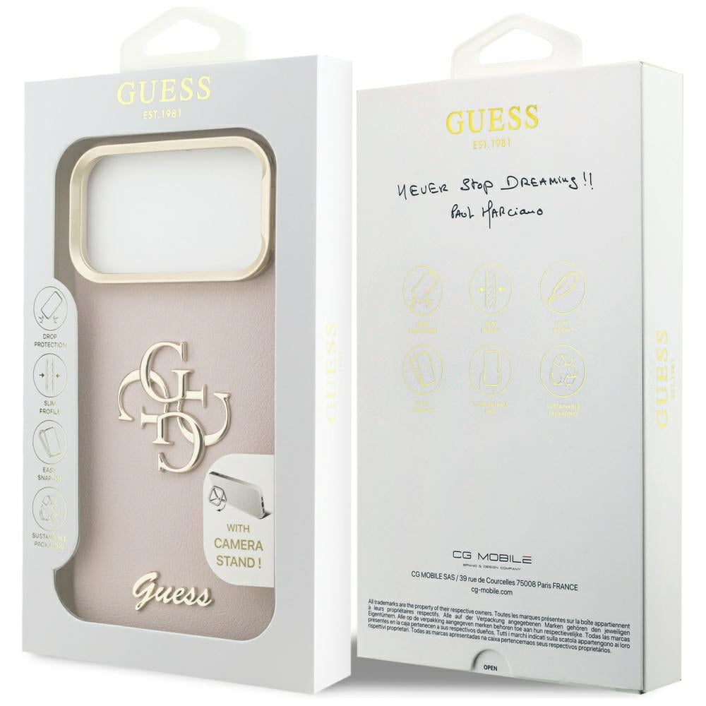 Custodia per Apple iPhone 17 Pro Max, Guess, Grained Big 4G Stand Camera, Rosa