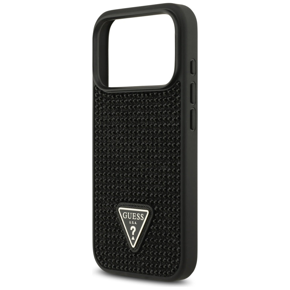 Custodia per Apple iPhone 17 Pro Max, Guess, Logo Triangolo di Strass, Nera