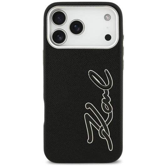 Custodia per Apple iPhone 17 Pro Max, Karl Lagerfeld, FW Grained Signature Logo, Nera