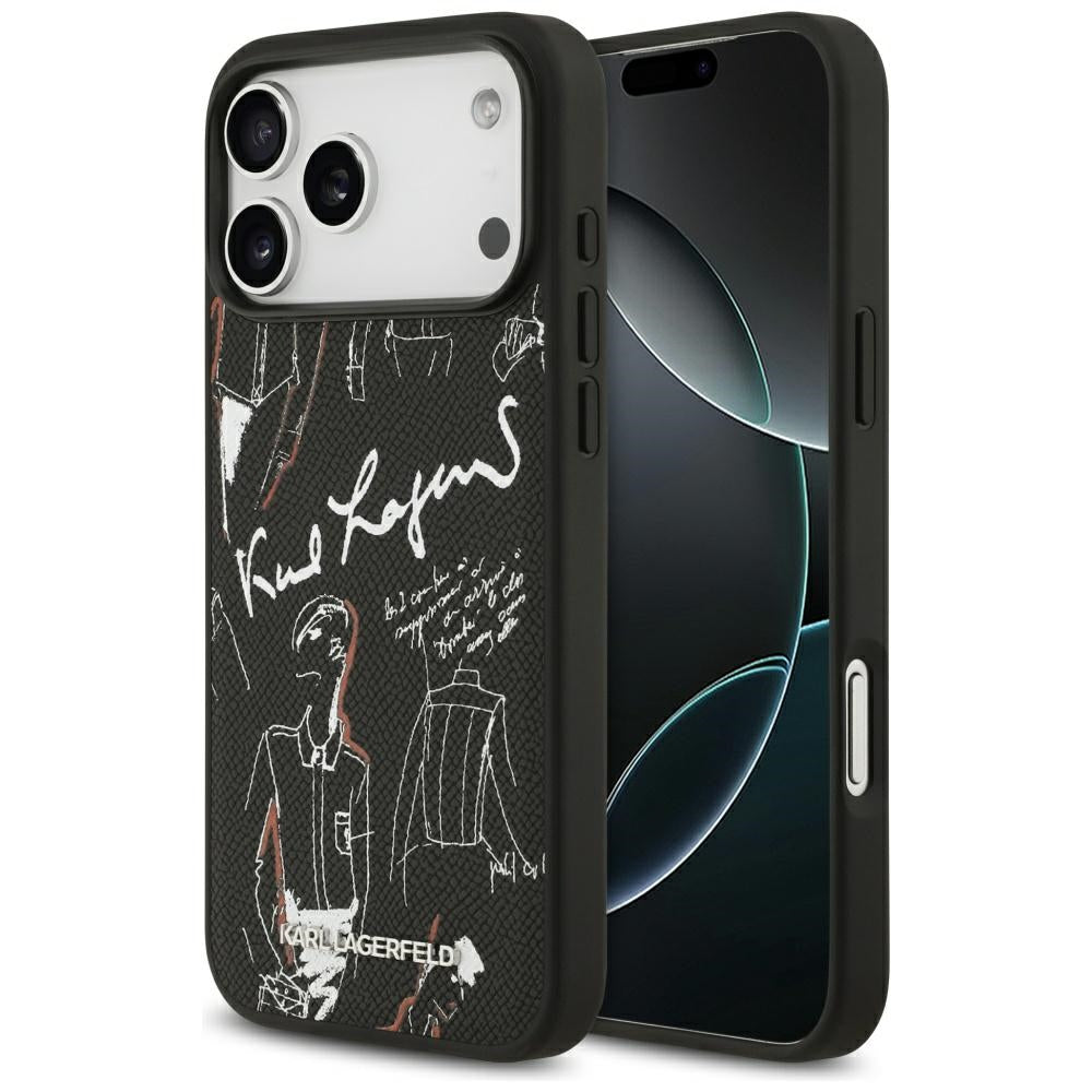 Custodia per Apple iPhone 17 Pro Max, Karl Lagerfeld, Logo con Motivo Granulato, Nera