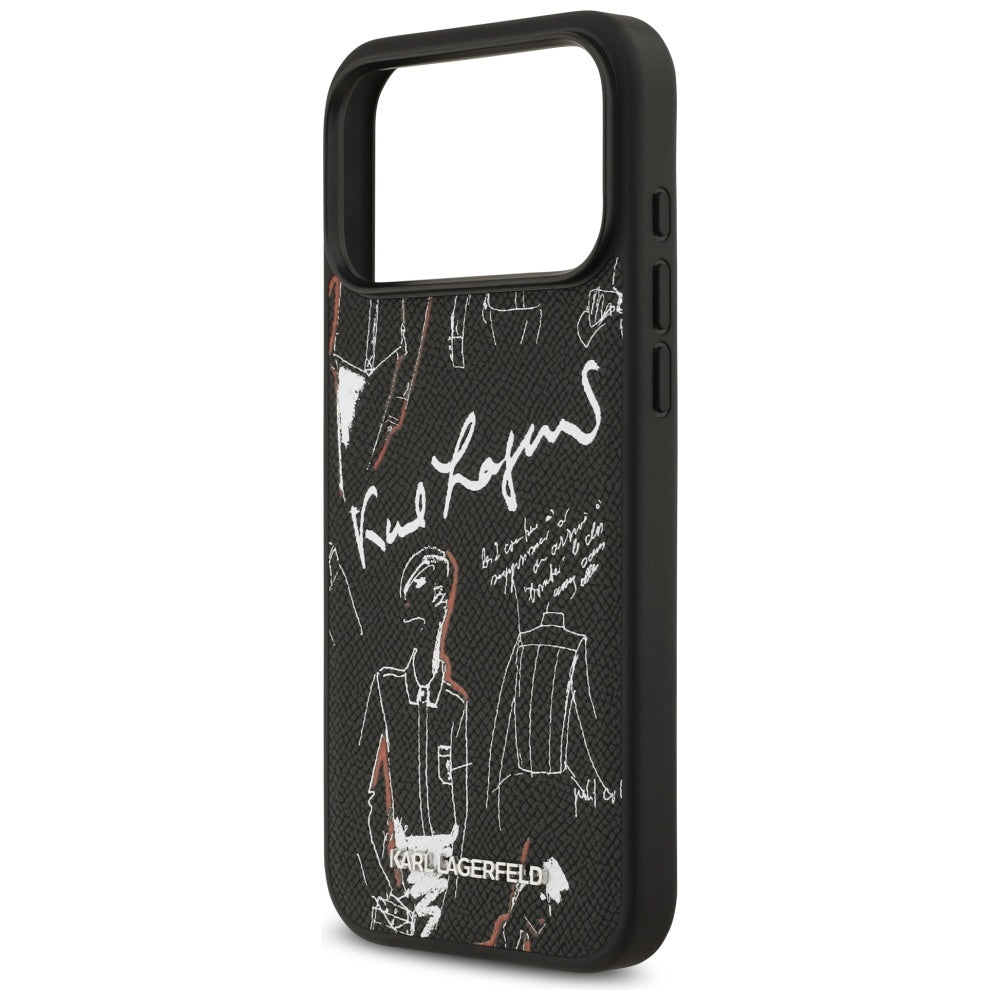Custodia per Apple iPhone 17 Pro Max, Karl Lagerfeld, Logo con Motivo Granulato, Nera