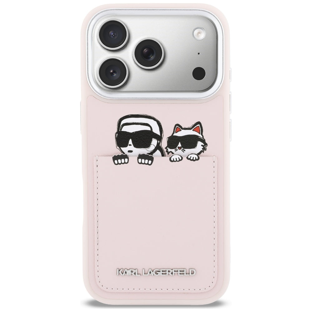 Custodia per Apple iPhone 17 Pro Max, Karl Lagerfeld, Karl & Choupette Print with Pocket, Rosa