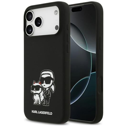 Custodia per Apple iPhone 17 Pro Max, Karl Lagerfeld, Sketch and Logo Karl & Choupette, Nera