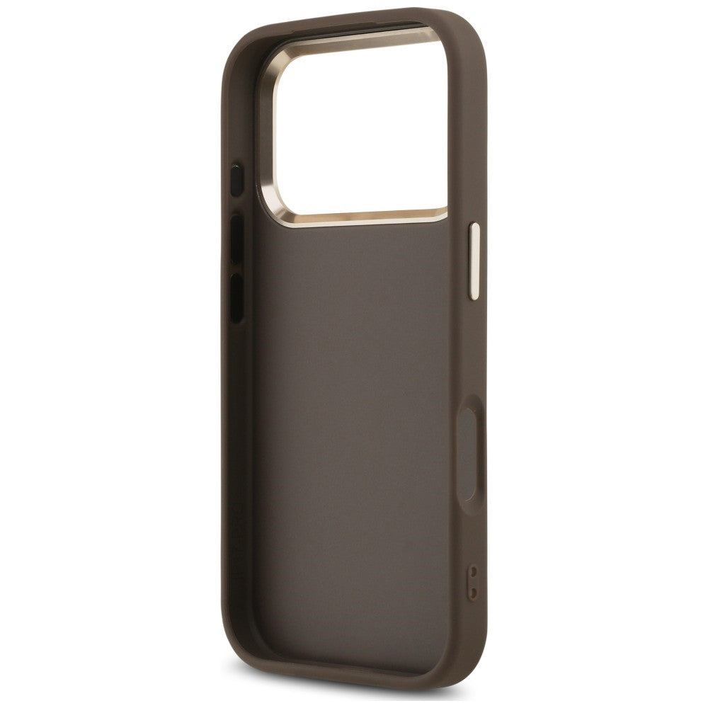 Custodia per Apple iPhone 18 Pro / 17 Pro, Guess, 4G Classic Logo with Strap, marrone dorato
