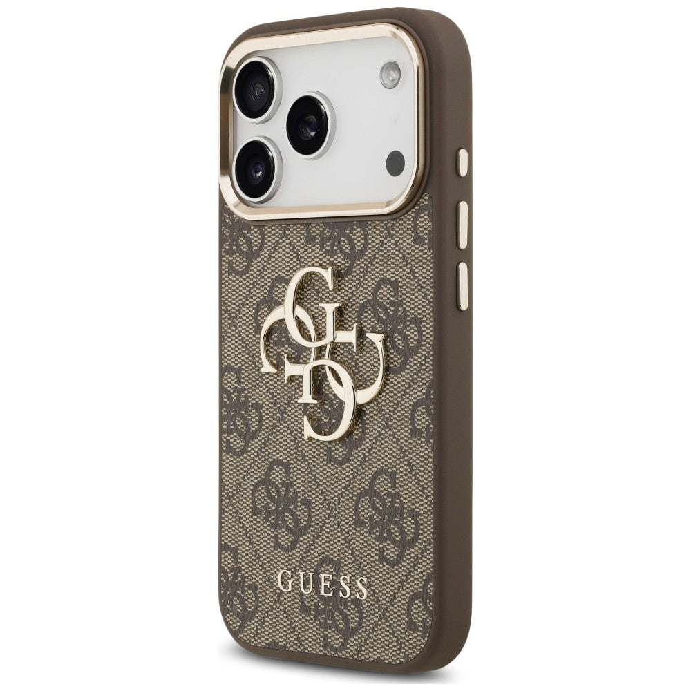 Custodia per Apple iPhone 18 Pro / 17 Pro, Guess, 4G Classic Logo with Strap, marrone dorato