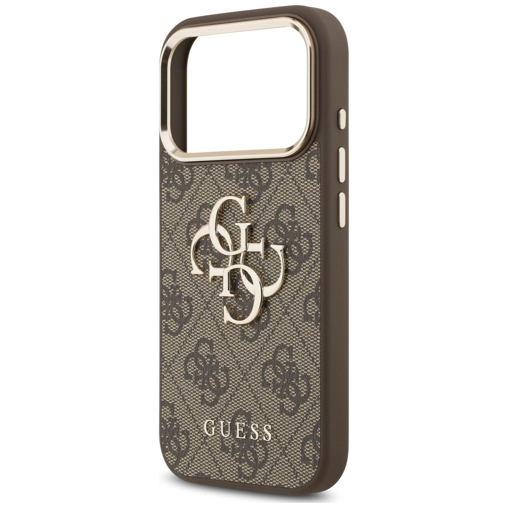 Custodia per Apple iPhone 18 Pro / 17 Pro, Guess, 4G Classic Logo with Strap, marrone dorato