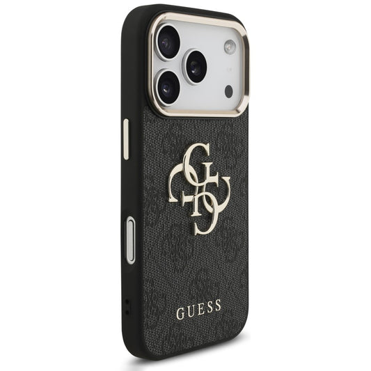 Custodia per Apple iPhone 18 Pro / 17 Pro, Guess, 4G Classic Logo con Cinturino, Nero Dorato