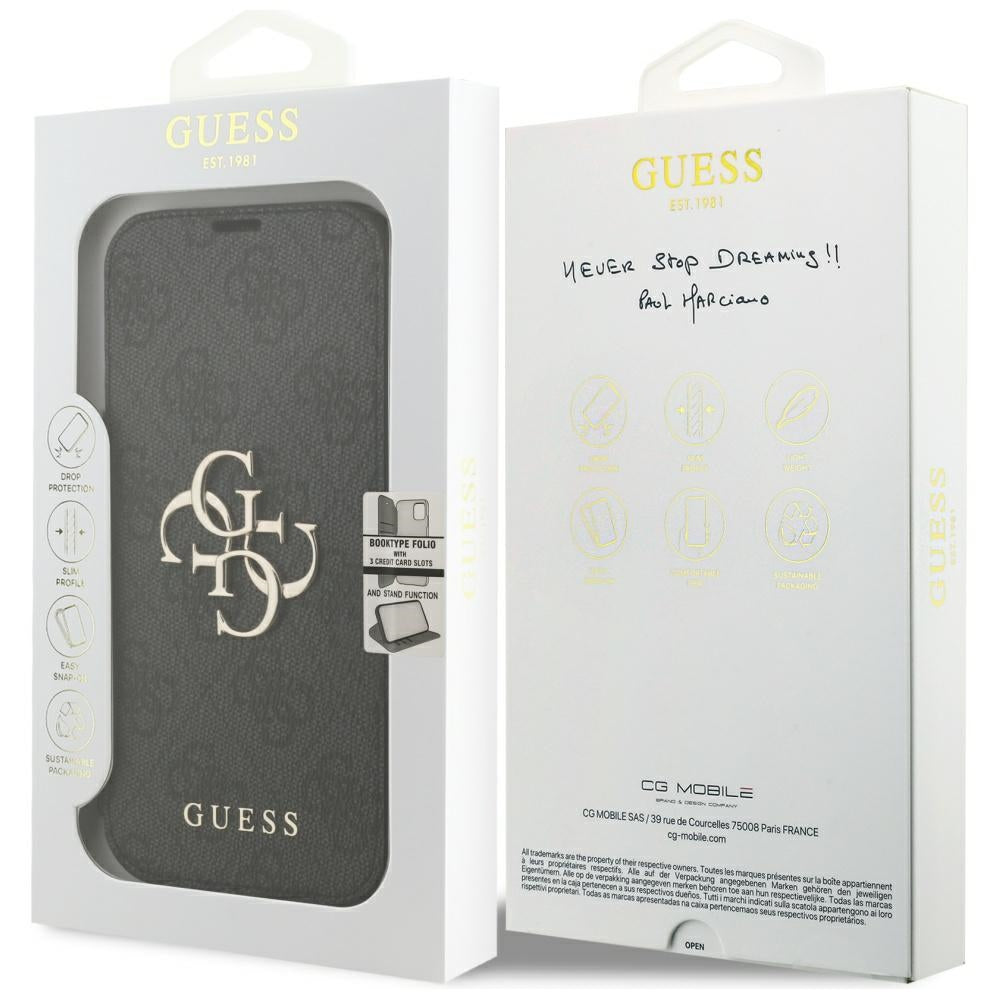 Custodia per Apple iPhone 18 Pro / 17 Pro, Guess, Logo Metallico 4G, Nera