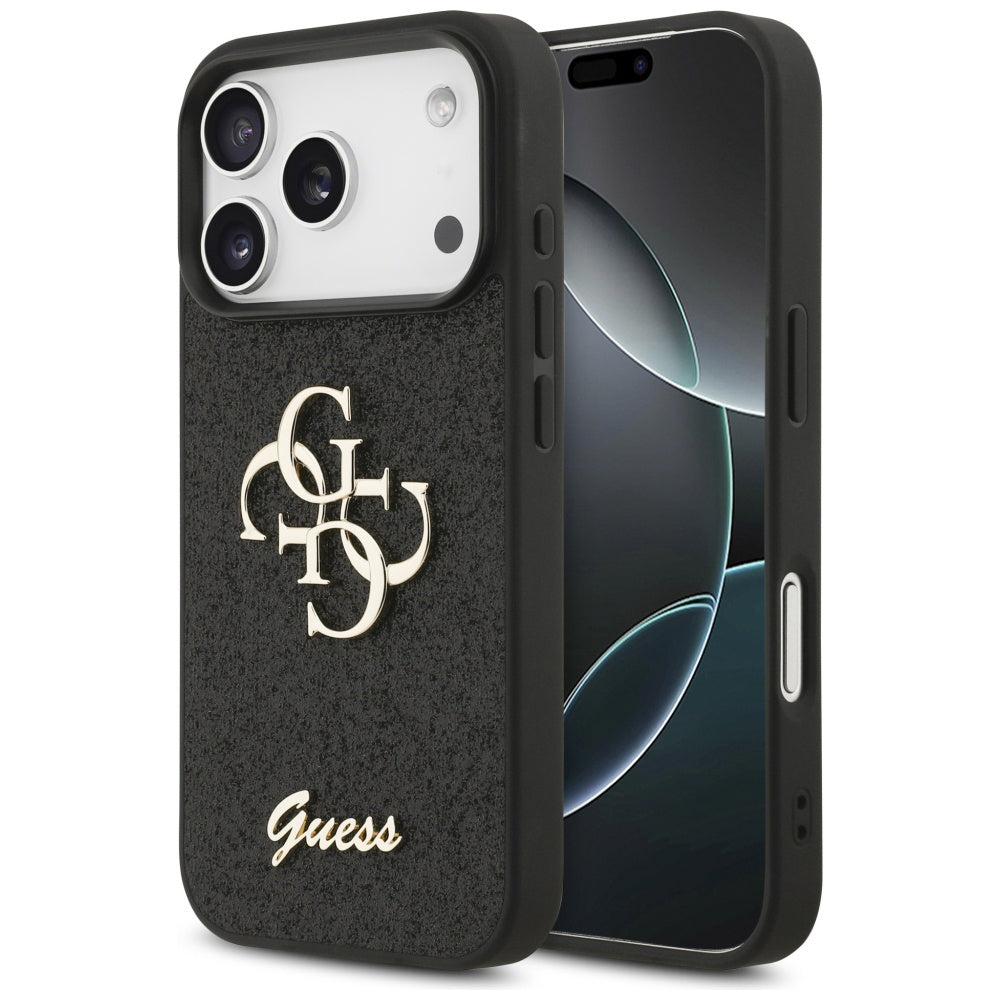 Custodia per Apple iPhone 18 Pro / 17 Pro, Guess, Fixed Glitter Big 4G, Nera