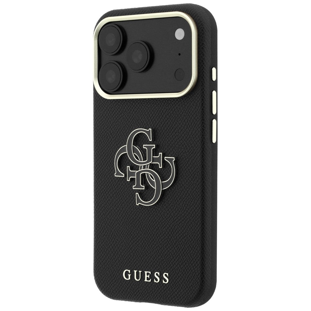 Custodia per Apple iPhone 18 Pro / 17 Pro, Guess, Logo in Resina Grande Granulata, Nera