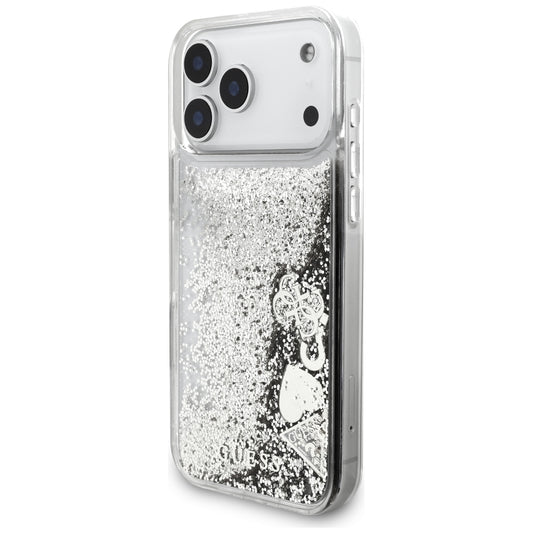 Custodia per Apple iPhone 18 Pro / 17 Pro, Guess, Liquid Glitter Charms, Argento