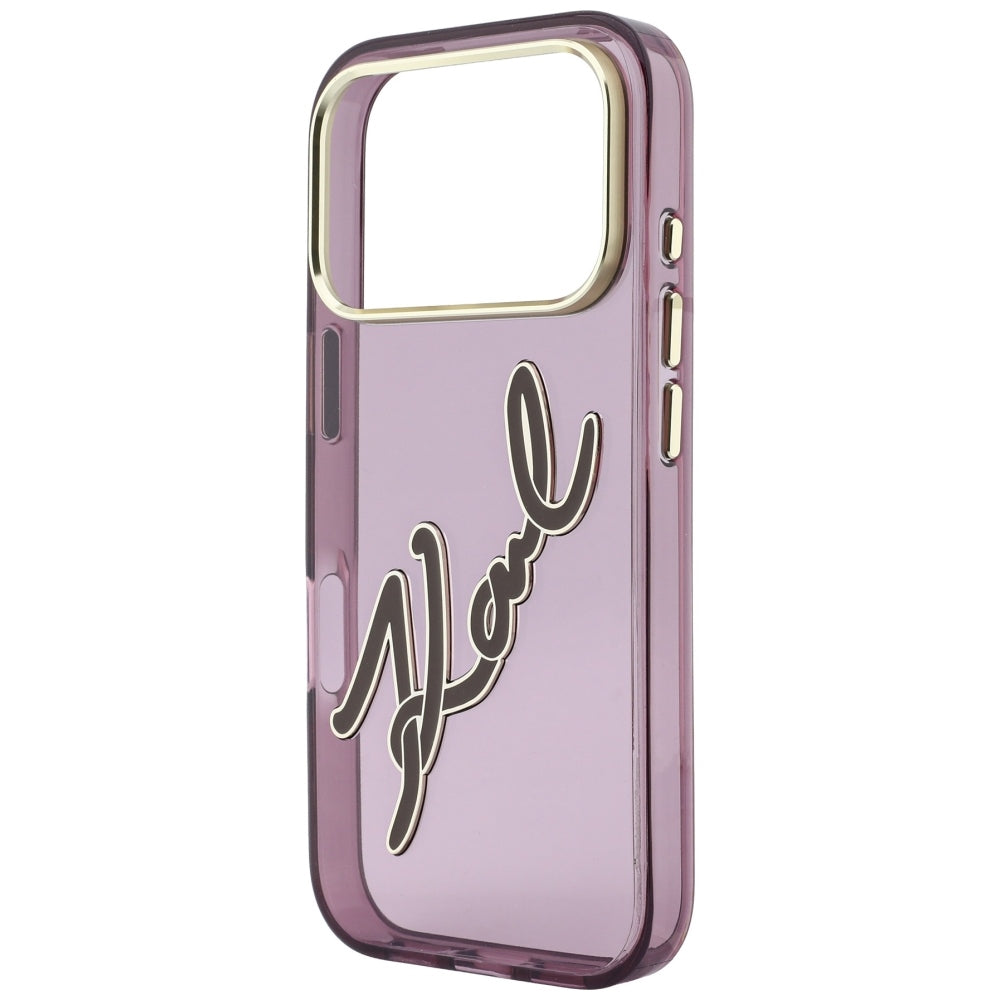 Custodia per Apple iPhone 18 Pro / 17 Pro, Karl Lagerfeld, IML Big Signature Resin Logo e Cornice in Metallo, Vinaccia