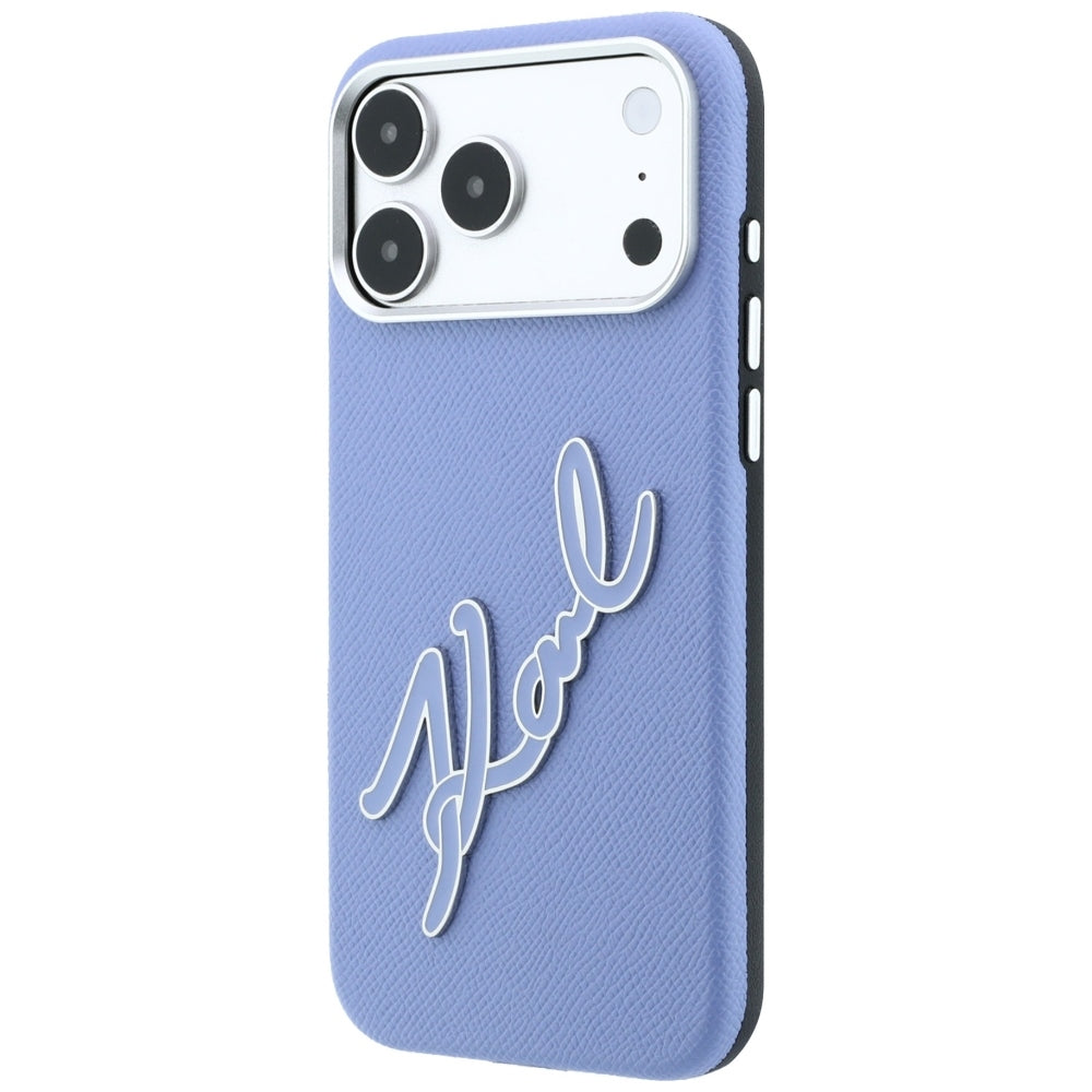 Custodia per Apple iPhone 18 Pro / 17 Pro, Karl Lagerfeld, Smooth Big Resin Signature Logo, Bleu