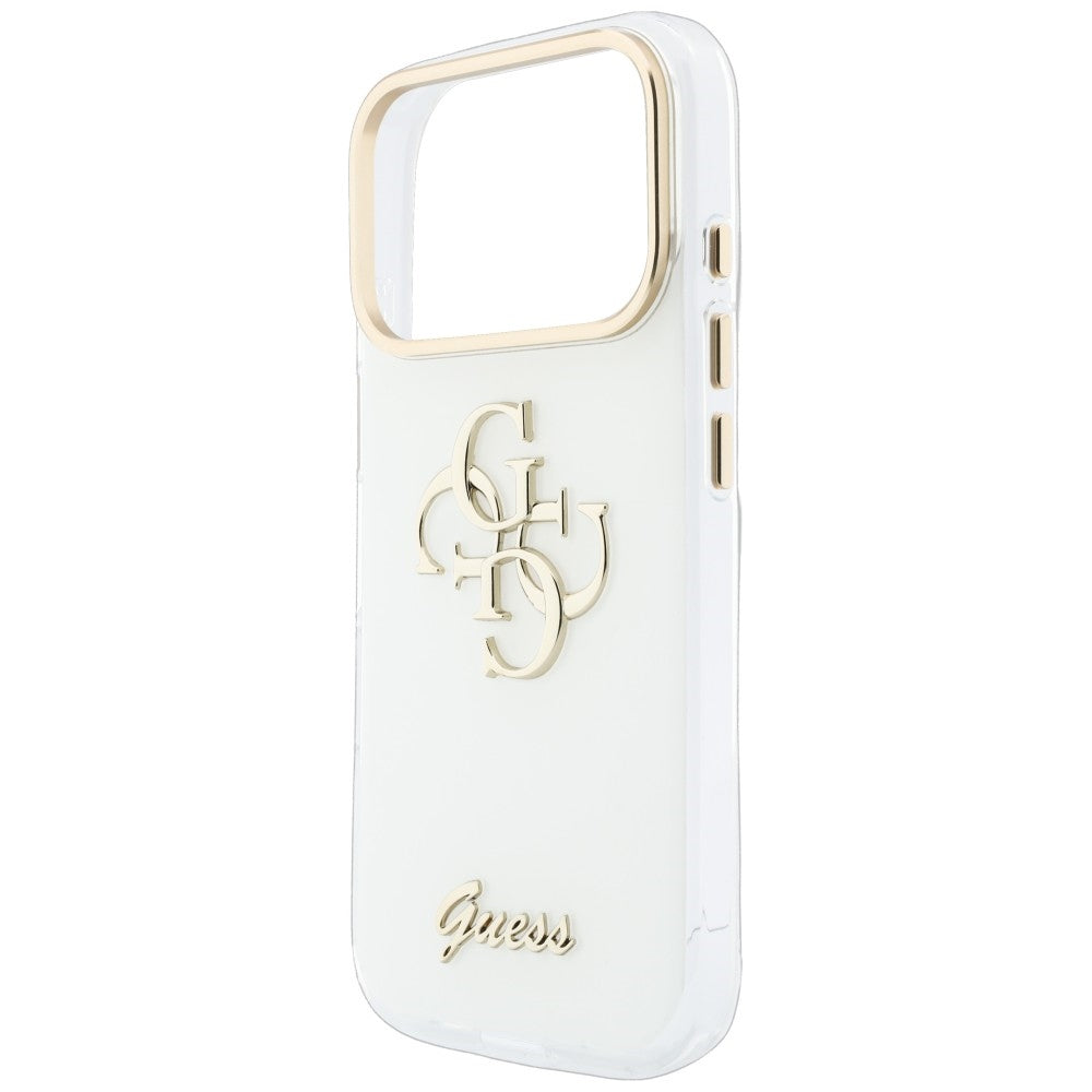 Custodia per Apple iPhone 18 Pro, Guess, IML 4G Metal Script, Bianca