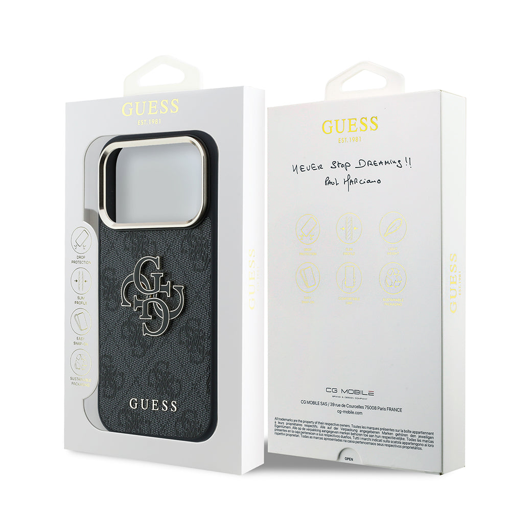 Custodia per Apple iPhone 18 Pro Max / 17 Pro Max, Guess, Logo 4G Grande in Resina, Nera
