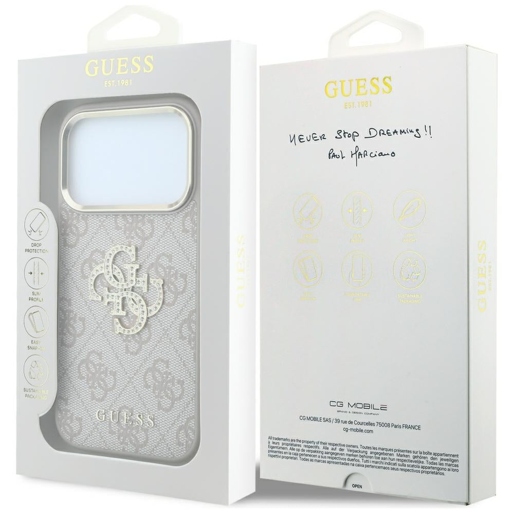 Custodia per Apple iPhone 18 Pro Max / 17 Pro Max, Guess, 4G Big Strass Logo, Rosa