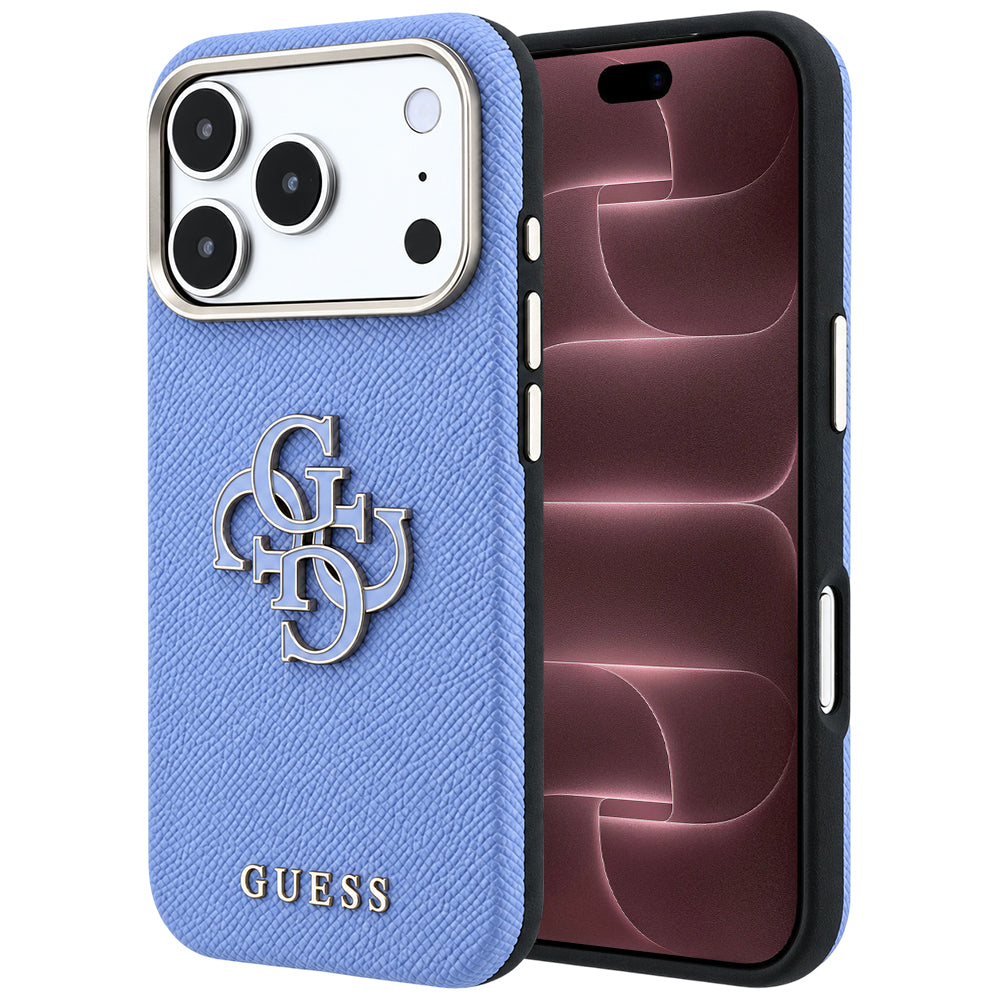 Custodia per Apple iPhone 18 Pro Max / 17 Pro Max, Guess, Logo Grande in Resina Granulata, Blu