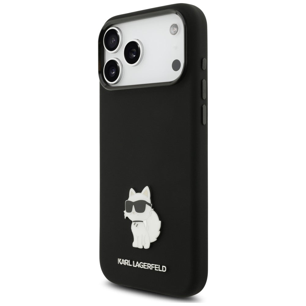 Custodia per Apple iPhone 18 Pro Max / 17 Pro Max, Karl Lagerfeld, Choupette Metal Pin, nera