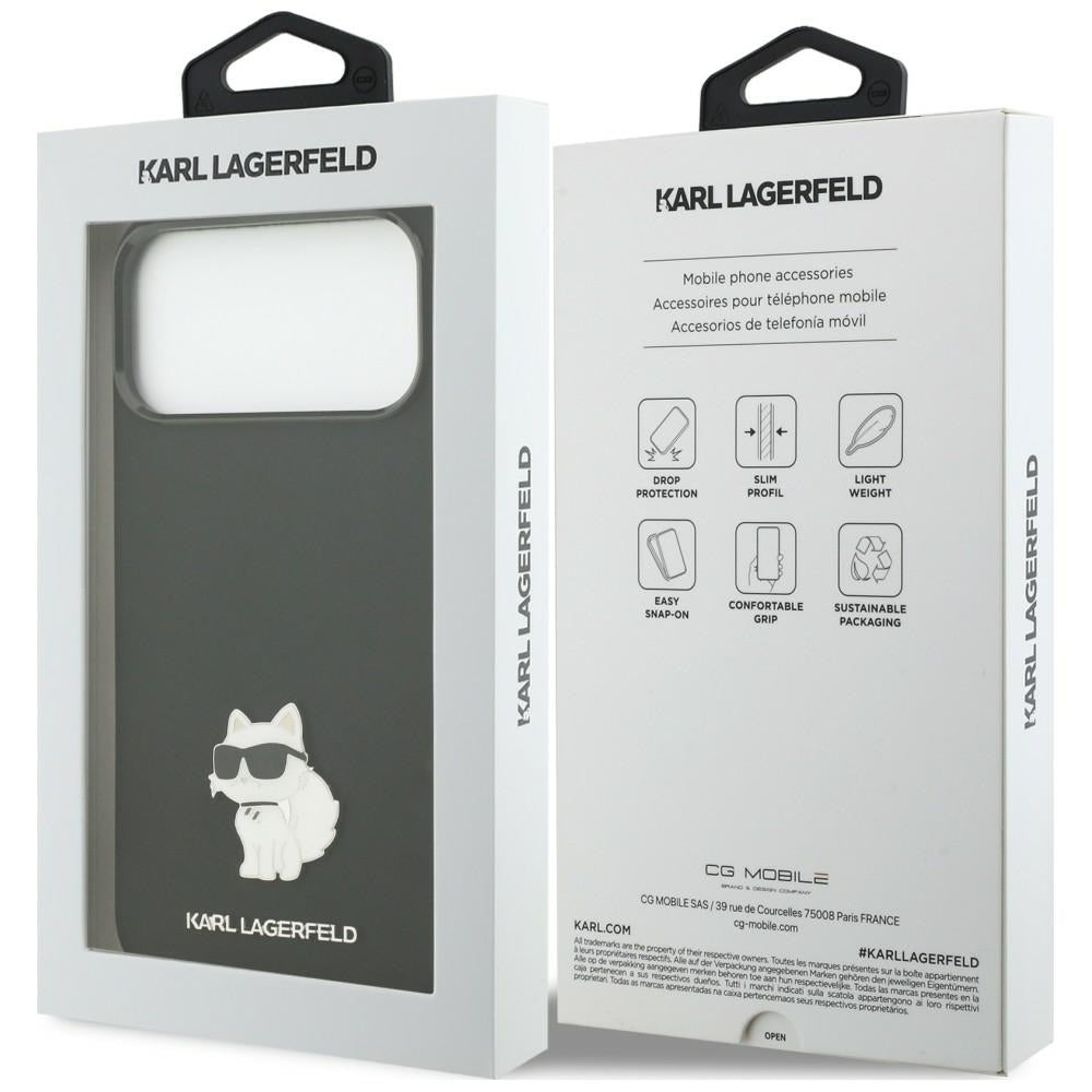 Custodia per Apple iPhone 18 Pro Max / 17 Pro Max, Karl Lagerfeld, Choupette Metal Pin, nera