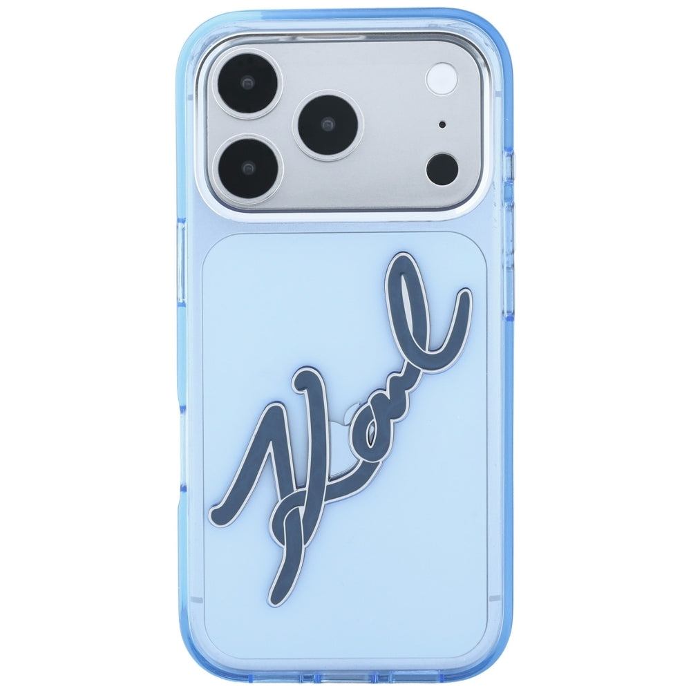 Custodia per Apple iPhone 18 Pro Max / 17 Pro Max, Karl Lagerfeld, IML Big Signature Resin Logo Cornice in Metallo, Blu