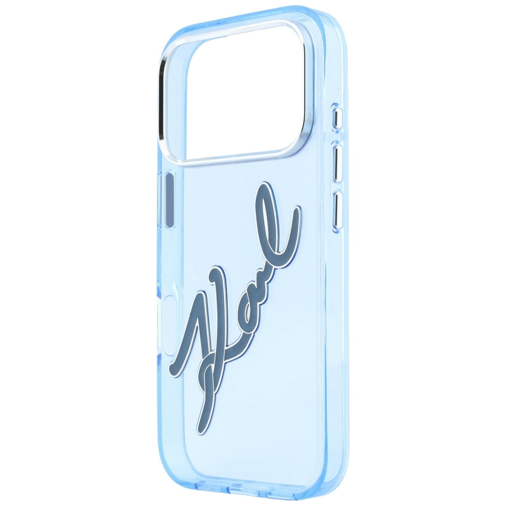 Custodia per Apple iPhone 18 Pro Max / 17 Pro Max, Karl Lagerfeld, IML Big Signature Resin Logo Cornice in Metallo, Blu