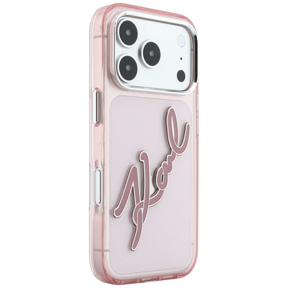 Custodia per Apple iPhone 18 Pro Max / 17 Pro Max, Karl Lagerfeld, IML Big Signature Resina Logo Cornice Metallica, Rosa