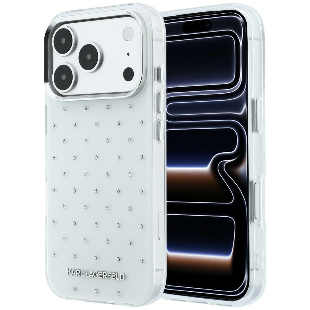 Custodia per Apple iPhone 18 Pro Max / 17 Pro Max, Karl Lagerfeld, IML Strass e Logo Elettrodeposto, Bianca