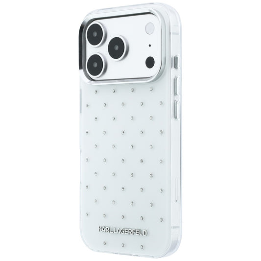 Custodia per Apple iPhone 18 Pro Max / 17 Pro Max, Karl Lagerfeld, IML Strass e Logo Elettrodeposto, Bianca