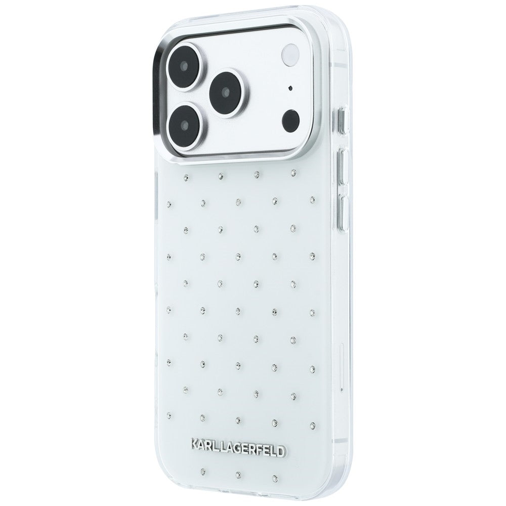 Custodia per Apple iPhone 18 Pro Max / 17 Pro Max, Karl Lagerfeld, IML Strass e Logo Elettrodeposto, Bianca