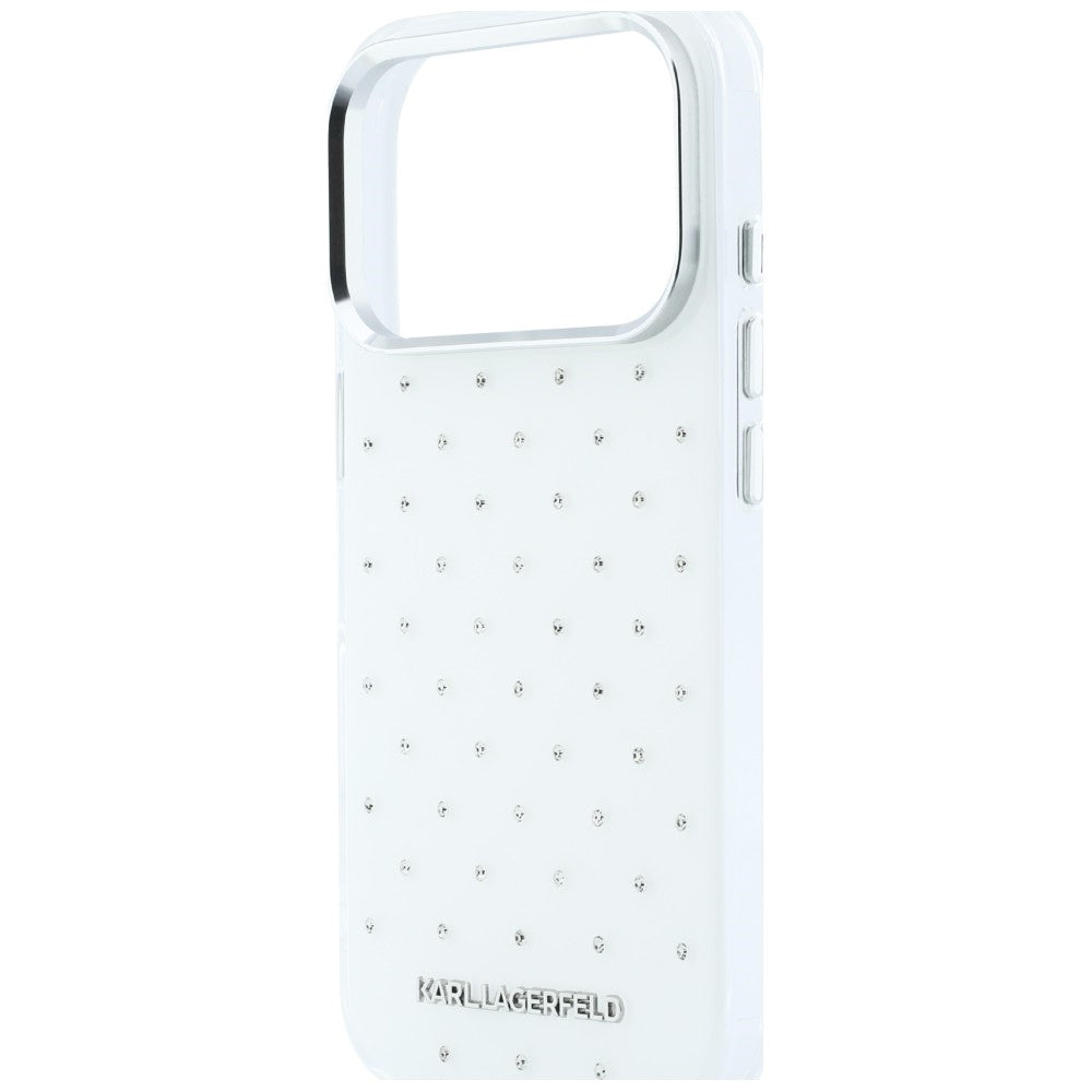 Custodia per Apple iPhone 18 Pro Max / 17 Pro Max, Karl Lagerfeld, IML Strass e Logo Elettrodeposto, Bianca