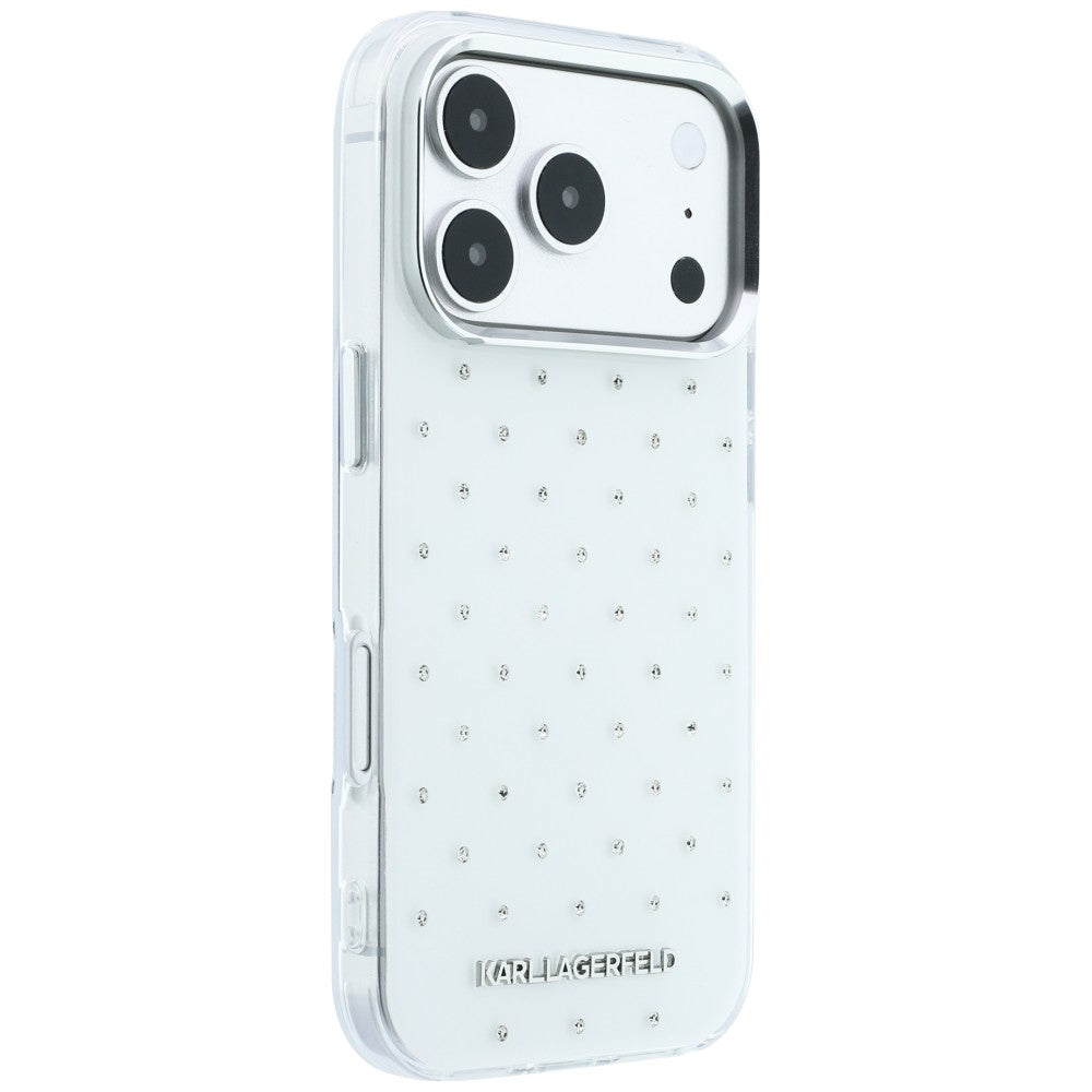 Custodia per Apple iPhone 18 Pro Max / 17 Pro Max, Karl Lagerfeld, IML Strass e Logo Elettrodeposto, Bianca