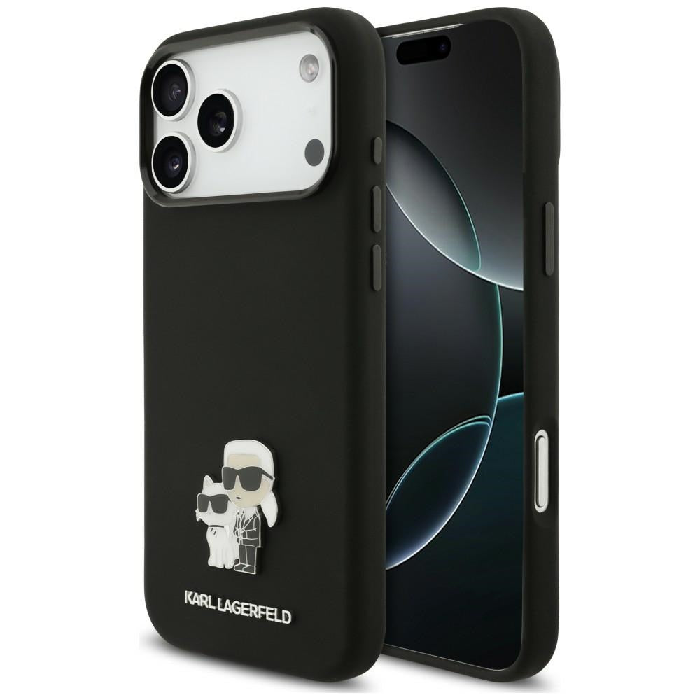 Custodia per Apple iPhone 18 Pro Max / 17 Pro Max, Karl Lagerfeld, Karl & Choupette Metal Pin, nera
