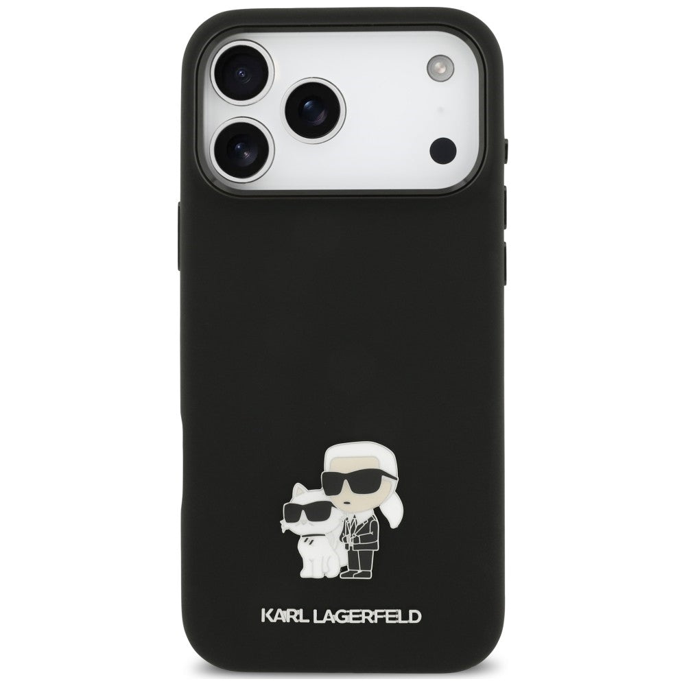 Custodia per Apple iPhone 18 Pro Max / 17 Pro Max, Karl Lagerfeld, Karl & Choupette Metal Pin, nera