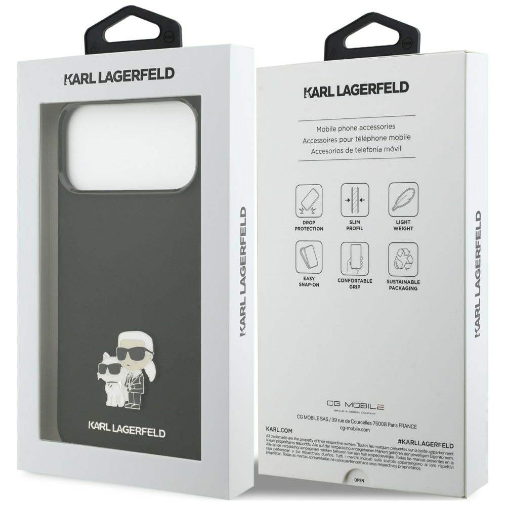 Custodia per Apple iPhone 18 Pro Max / 17 Pro Max, Karl Lagerfeld, Karl & Choupette Metal Pin, nera