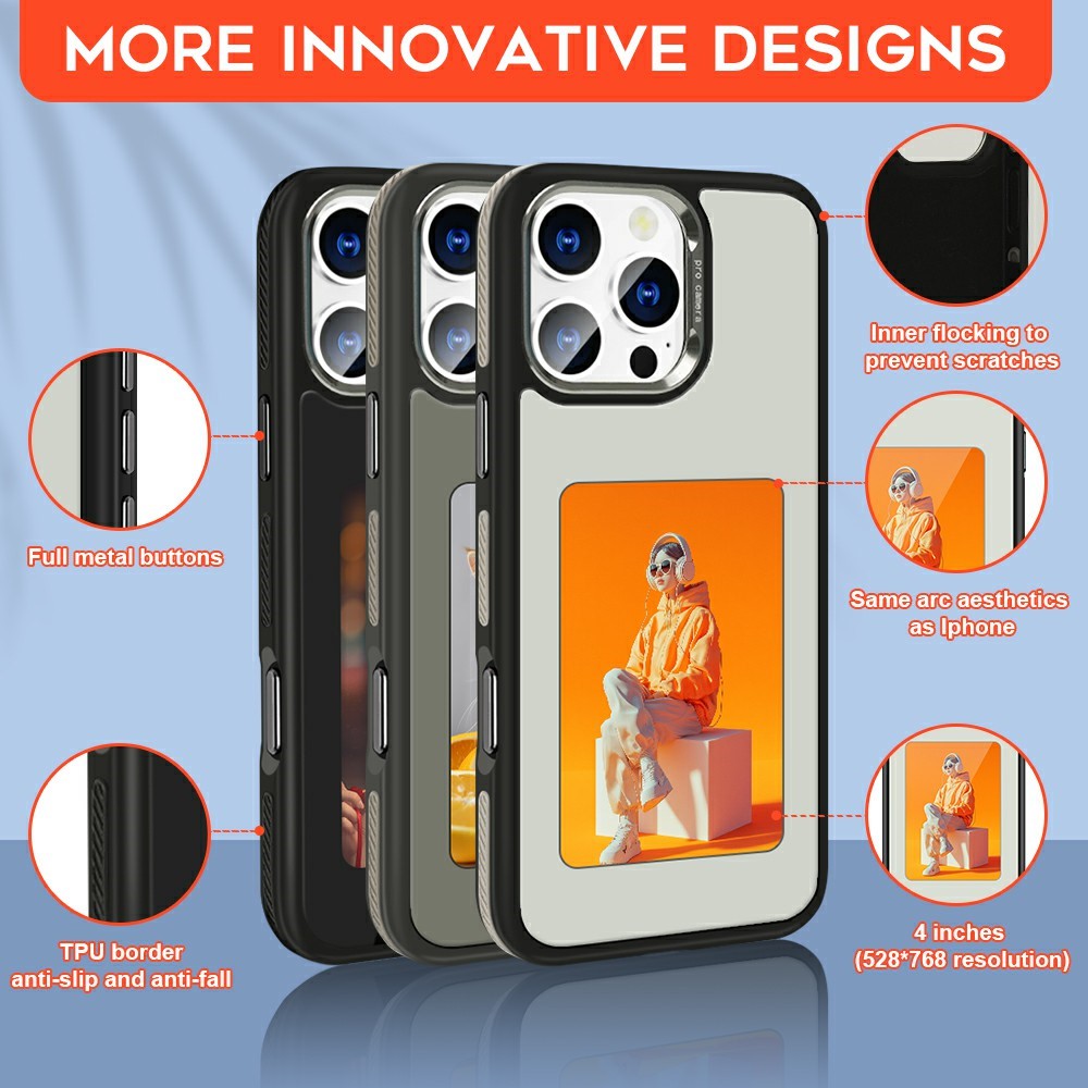 Custodia per Apple iPhone 16 Pro Max, OEM, Display Personalizzato E-Ink (4 pollici), Nera