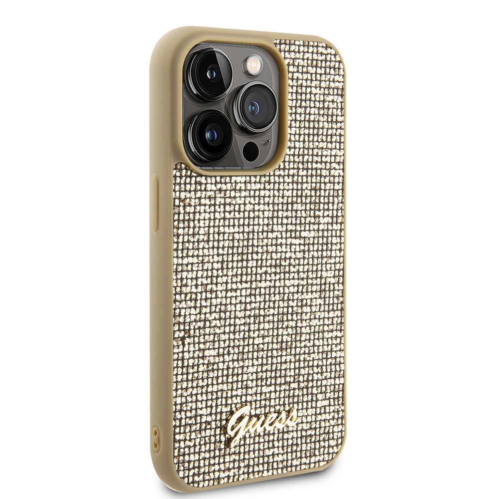 Custodia per Apple iPhone 15 Pro, Guess, PU Square Mirror Script Logo, Dorata GUHCP15LPMSDGSD