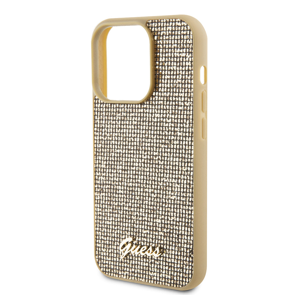 Custodia per Apple iPhone 15 Pro, Guess, PU Square Mirror Script Logo, Dorata GUHCP15LPMSDGSD