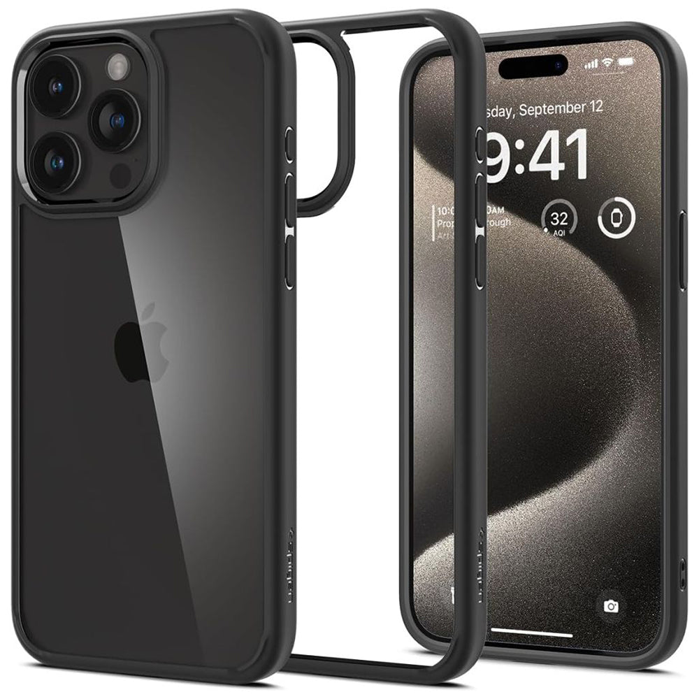 Custodia per Apple iPhone 15 Pro, Spigen, Ultra Hybrid, Nero Opaco ACS06713