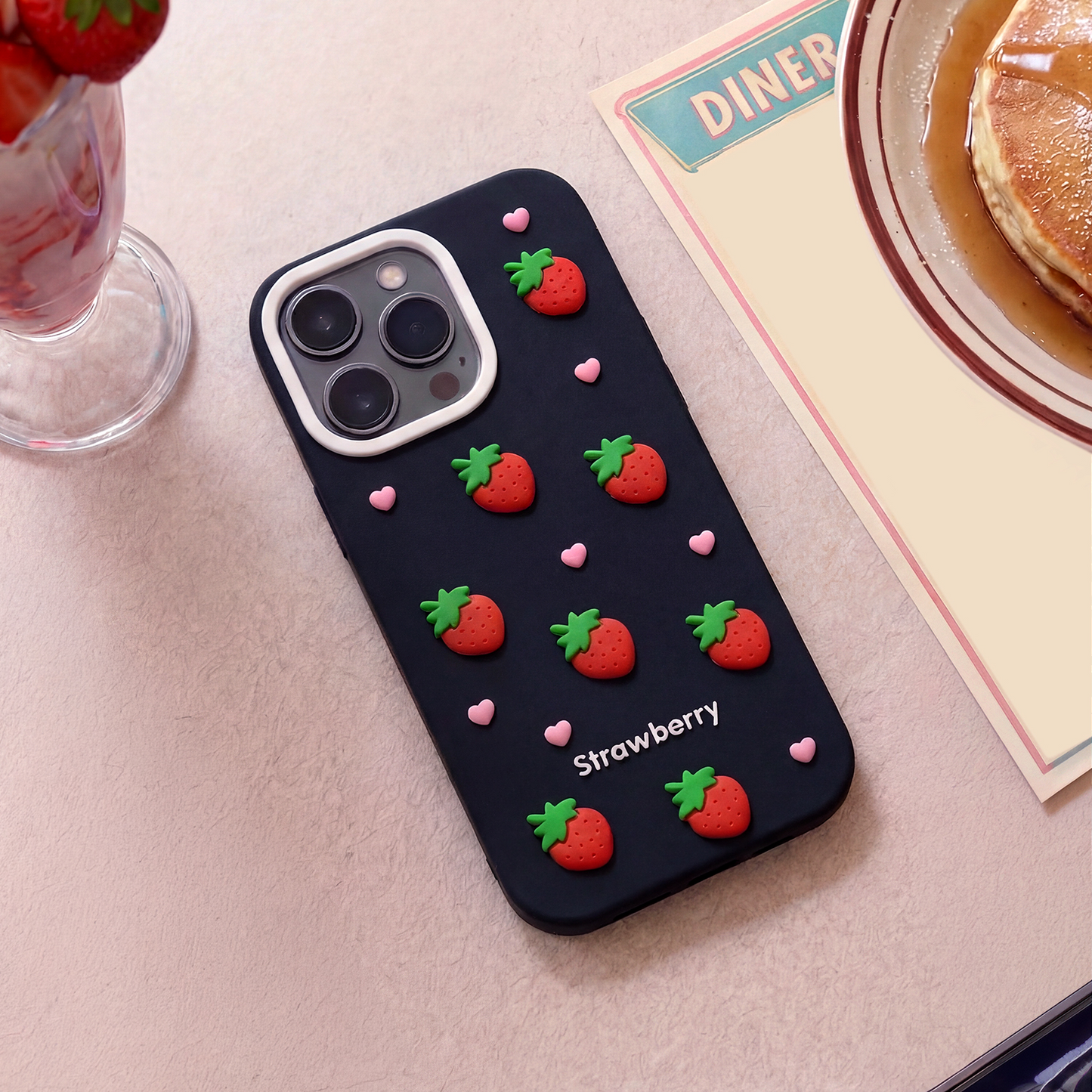 Custodia per Apple iPhone 16 Pro Max, OEM, Strawberry, Nera