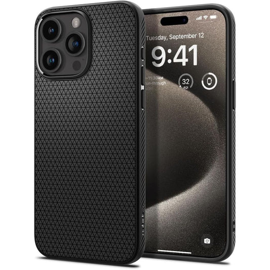 Custodia per Apple iPhone 15 Pro Max, Spigen, Liquid Air Matte, Nero ACS06562