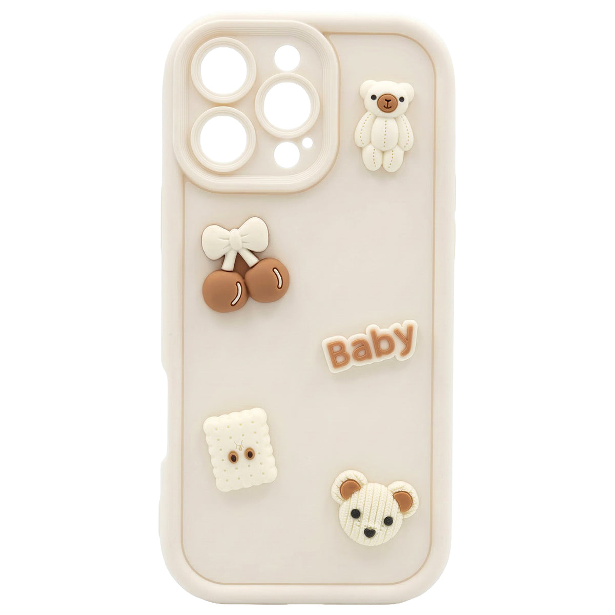 Custodia per Apple iPhone 16 Pro Max, OEM, Ultra Trendy 3D Bear, Beige