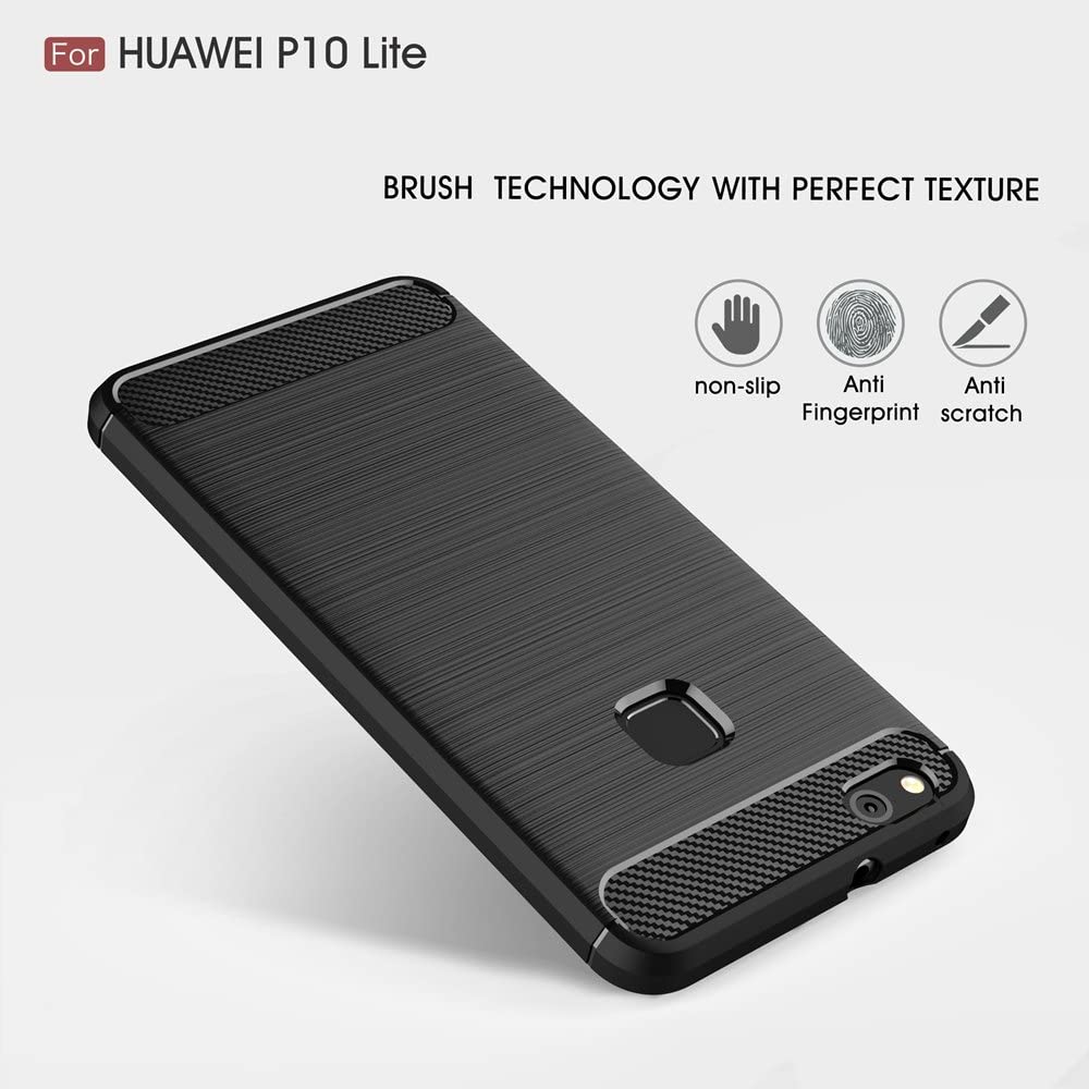 Custodia per Huawei P10 Lite, Techsuit, Carbonio, Nera